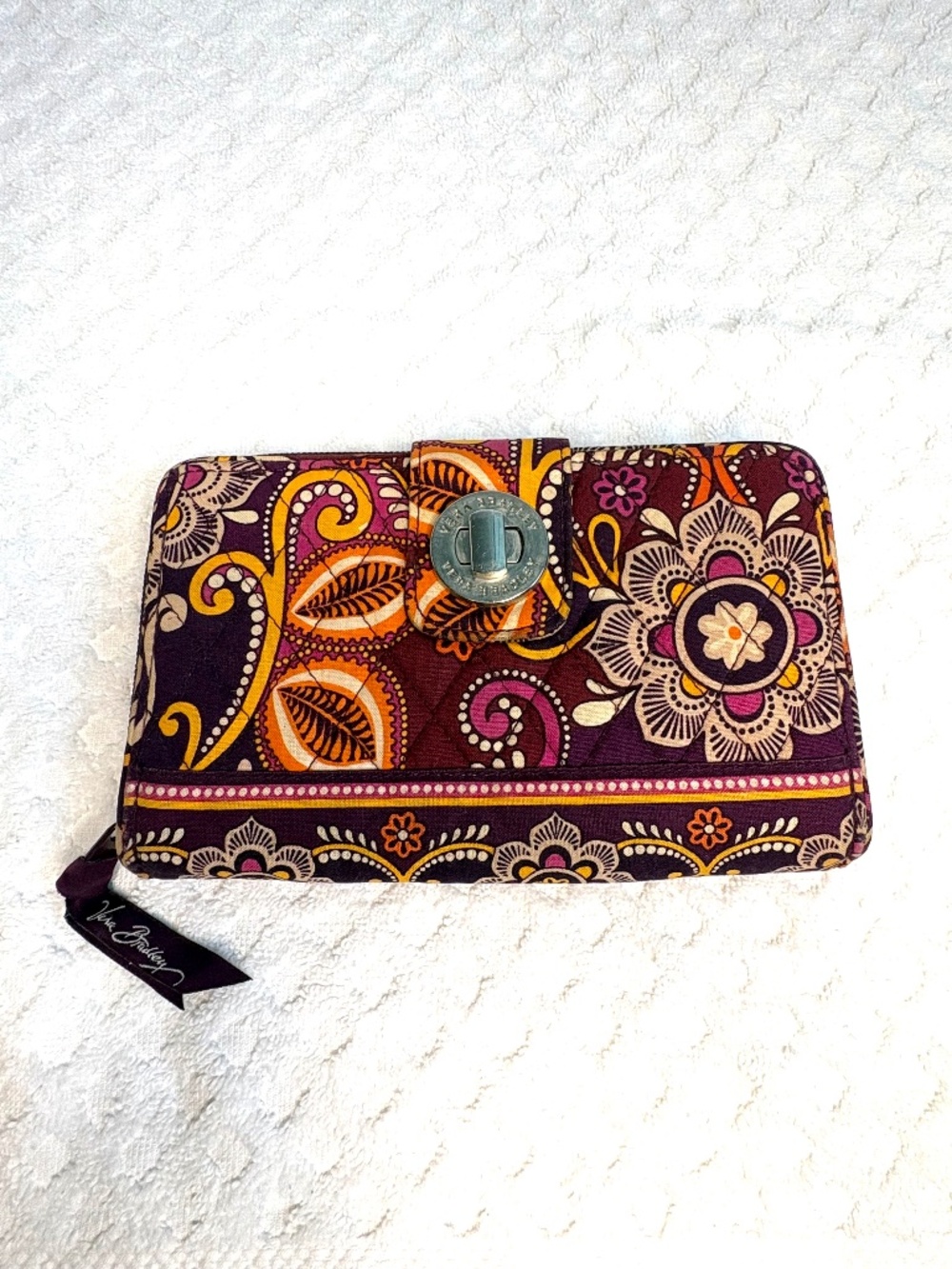 Vera Bradley Plum Crazy Paisley Turn Lock Wallet | Quilted Cotton Zip Around